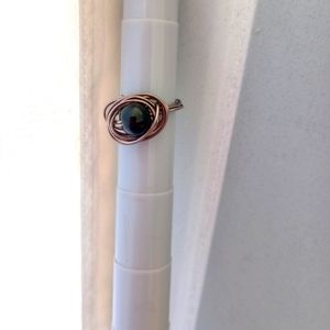 Wire-wrapped black beaded ring